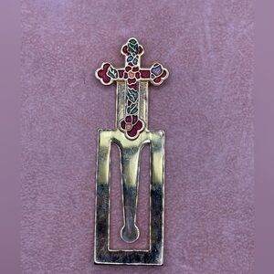 Gold tone with multicolor enamel Cross Bookmark